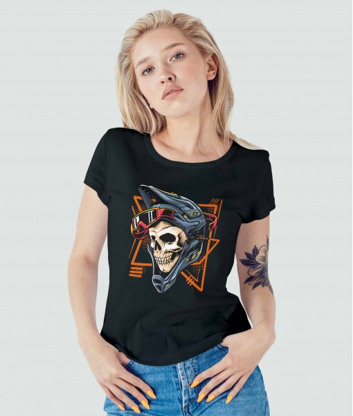Дамска тениска с щампа Готика Skull With Helmet